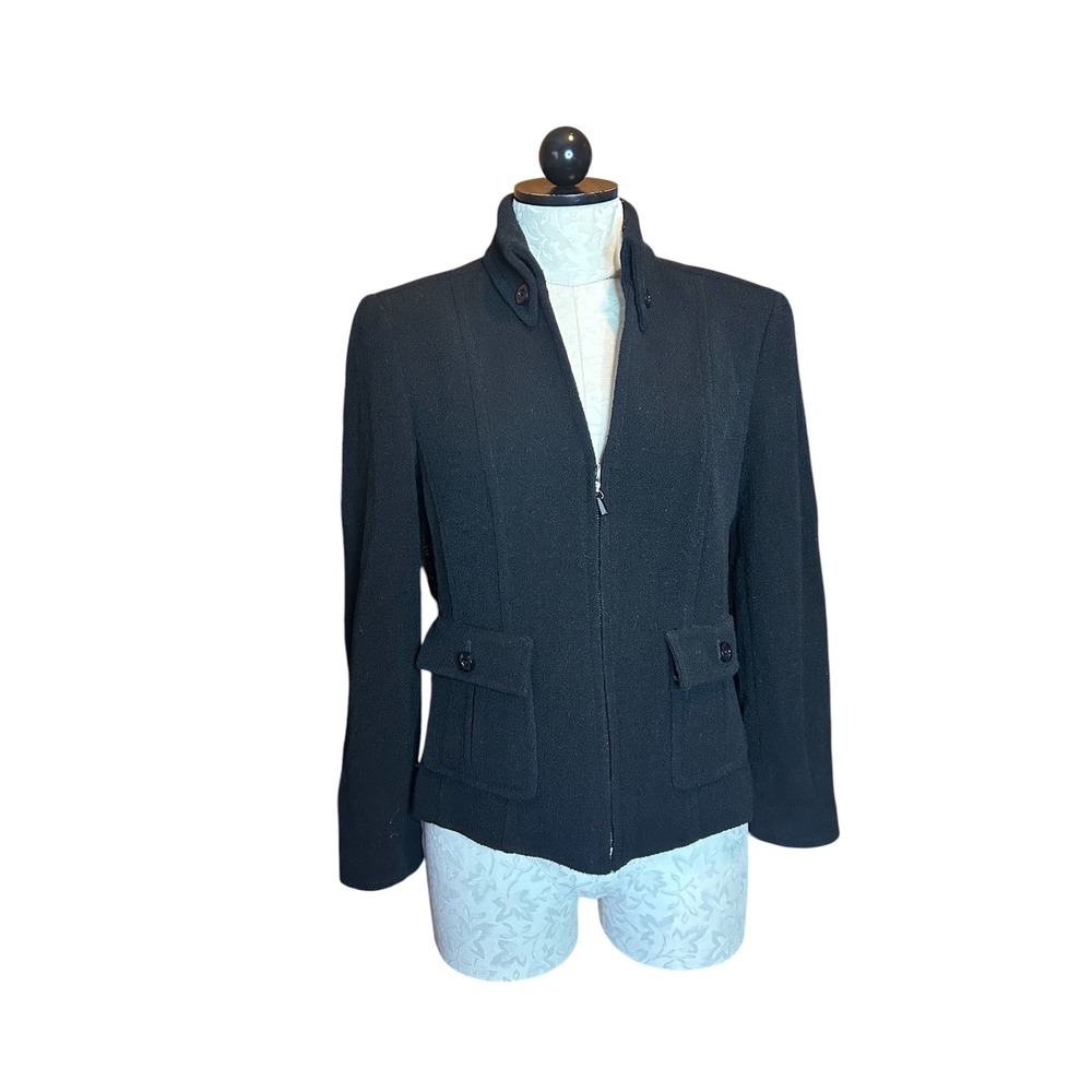 Worth VTG Women Black Wool Cashmere Blend Zip Front Stand Collarβ Jacket Size 4